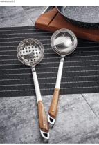 Set colander kitchen hot pot spoon stainless steel padded home cooking spoon soup shell deepened wooden handle kitchenware