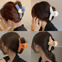 South Korea autumn and winter hairy grab clip plush bear hairclip back hair clip French temperament shark clip hairpin headgear