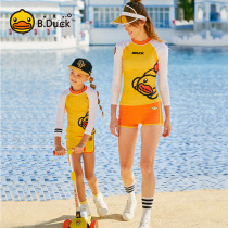 Baby little yellow duck parent-child swimsuit female mother and daughter new foreign girl student Conservative long sleeve hot spring swimsuit woman
