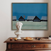 Jellypaint original hand-painted) French living room blue landscape oil painting studio large horizontal mural