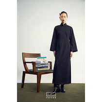 TUYUE Painted Moon Design Blue Black Chinese Collar Suit Sleeves long robe open fork to collect waist and Republic of China Wind Vest Spring Limited