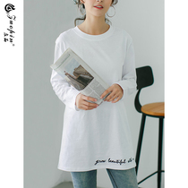 2022 Spring loaded new Korean version 100 hitch undershirt loose round collar pure cotton with long sleeves inside a T-shirt woman