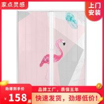Youshiman PVC printing folding door sliding door Kitchen living room indoor partition simple shop toilet telescopic door