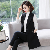 Vest female long 2021 Autumn New sleeveless suit horse clip loose vest jacket Black Spring and Autumn Korean version