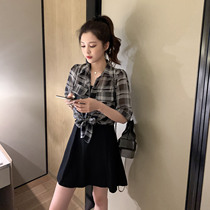 Tide brand Ocnltiy small age reduction two-piece womens autumn plaid sunscreen shirt with suspenders small black skirt