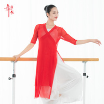 New elastic net gauze girl classical dance body suit elastic net gown shirt modern dance practice kimono