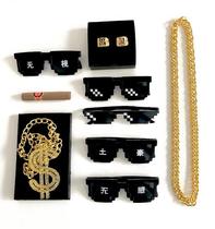 Sunglasses plating gold necklace yellow gold earth big gold chain movie pendant props gold chain mens stage decoration