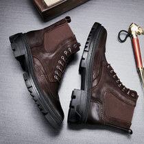 Winter Martin boots mens middle-top British Chelsea boots high-top leather shoes mens leather Bullock carved boots mens boots