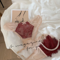 Beautiful niche lace feel thin big chest small collection bra set sexy steel ring gathering underwear