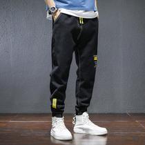 Tide Card Alphabet Jeans Men Loose Fall Printed Straight Cylinder Small Feet Wear-wearing bunches Pants Black Casual Pants