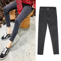 Ultra high waist jeans grey small leggings children 2021 Spring and autumn new Korean version with slim fit outside wearing tight pencil pants