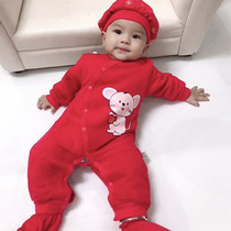 Newborn full moon jumpsuit spring and autumn cotton baby clothes red men and women Baby 100 days feast set