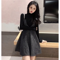 2021 Early autumn new fashion Temperament Long Sleeves Wool Knit Cardiovert Sweaters Dress with dress Dress Woman slim fit two sets