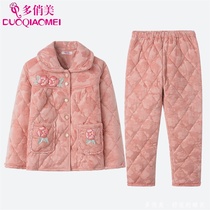 Coral velvet padded pajamas womens autumn and winter thickened warm velvet suit large size flannel home clothes womens winter models