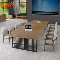 loft solid wood conference table long table workbench rectangular desk negotiation table and chair combination large long table