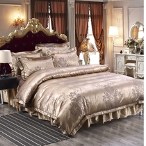 Lieuo-style cotton-thickened bed skirt bed four pieces of pure cotton-clamped cotton bed suite for wedding celebration