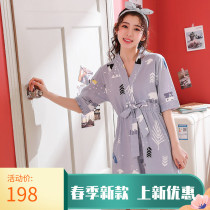 Night Dress female spring and summer tide brand ins pure cotton sweet home clothes girl pajamas can be worn outside cute Japanese kimono