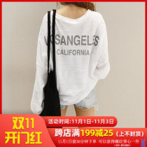 2021 autumn womens new Korean back letters loose round neck thin long sleeve T-shirt now