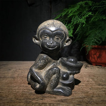 Antique Old Stone Carving Old Stone Ware Antique Shanxi Qingshi Yuanbao Monkey Ancient Tea Mat Case Former Pendulum with Play Collection