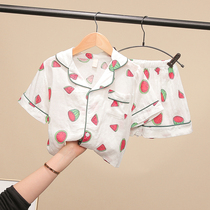 children's short sleeve pajamas set summer thin boys girls air conditioning clothes baby cotton gauze shorts home clothes