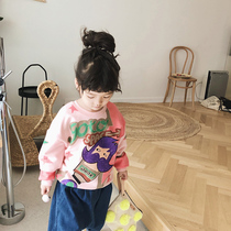 Pear Xiaoxian Childrens clothing Girls 2021 Spring pullover cartoon graffiti sweater baby pink cotton top