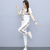 2021 Summer New Fashion Sports Ocean Gas Two Sets 90% Pants Little Sub Ice Silk Casual Printed Suit Woman