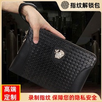 Fingerprint unlock bag clutch bag mens leather high-end personality envelope bag luxury handbag large-capacity business clutch bag