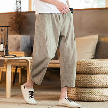 Summer linen Capri pants mens pants Chinese style loose size casual shorts Harlan cotton linen 7-point pants thin