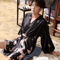 Summer male pyjamas ice silk spring and autumn mens bathrobe emulated silk bathrobe mens style slim sleeping clothes mens home clothes