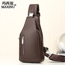 Mens chest bag leather leather bag mens bag shoulder bag shoulder bag hanging bag head layer cowhide leather soft leather chest front small bag backpack
