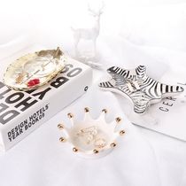 Nordic tide gold leaf crown jewelry ring necklace ceramic storage tray decorative plate home furnishings