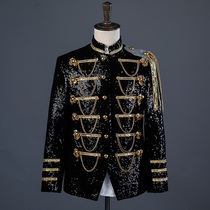 Black European mens court performance dress nightclub mens dress mens suit host clothing