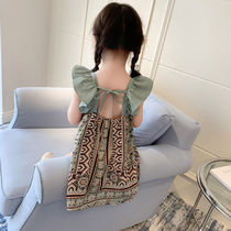 (High quality) girl dress 2021 new summer dress Korean version of foreign style vest dress print children princess dress