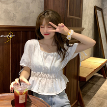 Big cloth small cloth daily update purple pleated chiffon square collar top female summer thin 2021 New Gentle short