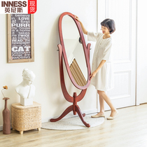 Innis American dressing mirror solid wood retro floor mirror bedroom full-length mirror rotating fitting mirror changing mirror