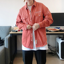 Autumn and winter New Tide brand hip hop simple solid color work shirt men and women loose wild couple denim shirt coat