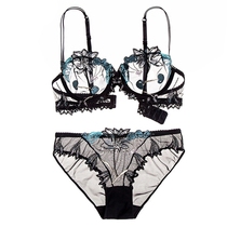 Sexy ultra-thin lace Full transparent clairvoyary large size Chest Sensible Small Underwear No Sponge Bra Suit Red Temptation