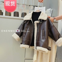 South Korean childrens clothing childrens leather jacket boy girl 2020 new autumn and winter style garnter thickened foreign air 100 hitch