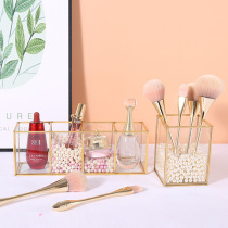 Nordic light luxury fashion pen holder girls ins multi grid makeup brush bucket cosmetics desktop storage box exquisite high-grade