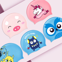 Silicone Child Bathing Cap Professional Waterproof Boy Girl Cute Cartoon Comfort No-Head Girls Ear Swimming Cap