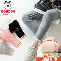 Babu bean girls leggings autumn and winter plus velvet thick winter clothes foreign style outer wear childrens baby winter warm pants
