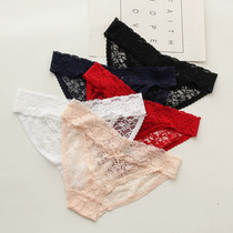 New breathable fat MM womens panties sexy full lace transparent low waist triangle high split large size 200 kg