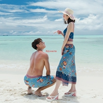 American VR Couple Swimsuit Small Chest Sexy Split Bikini Flat Corner Swimsuit Womens Beach Pants Flower Color New