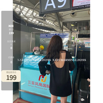 Xzz charmingl Show out butterfly bone U dew back two wearing black one-piece dress Women Summer thin Temperament Skirt