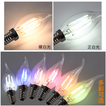 E14led energy-saving light bulb Blue pink green decorative light bulb Candle chandelier Wall lamp pull tail light source Small screw C35