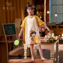 Girl Sleeping Dress Summer Children Sleepwear In-home Summer Cartoon Slim Fit Girl Short Sleeve Cute Mother Daughter Dress