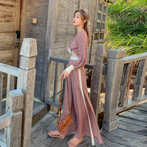 Sanya travel wear suit slim wide leg pants women Bohemia long dress seaside beach dress two-piece set