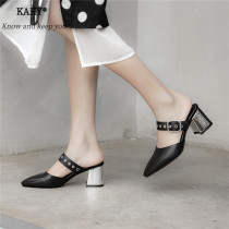 KAKY slippers for women wearing bags and slippers for women with thick heels pointed high heels half slippers shallow mouth Muller shoes size and size