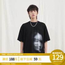 PCLP fuzzy human head printed short sleeve summer country tide card trend loose round collar half sleeve t-shirt mens clothing