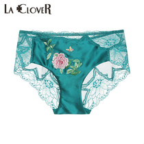 LACLOVER smoke and rain flower series flower embroidery lace Mulberry silk womens mid-rise boxer LC23GJ1
